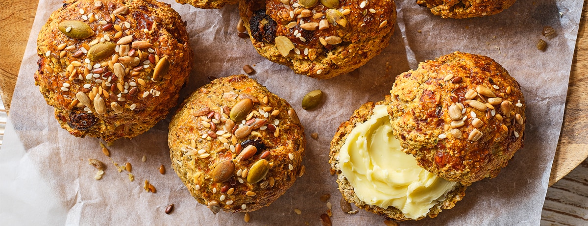 gluten free, high protein picnic buns on baking sheet