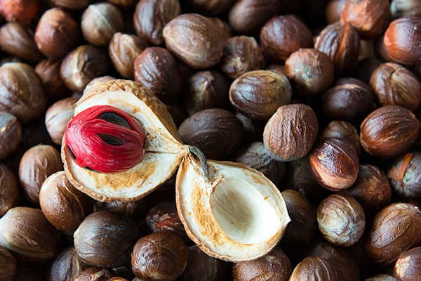 Fresh nutmeg close up
