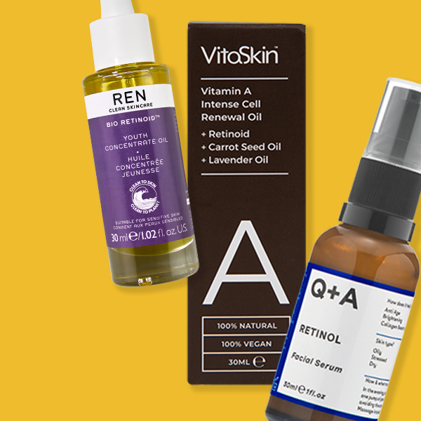 Retinol serums on a yellow background