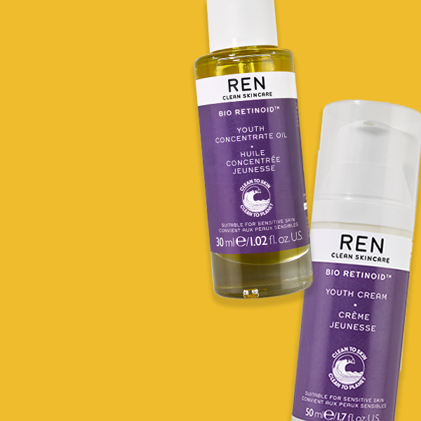 Two retinol products on a yellow background