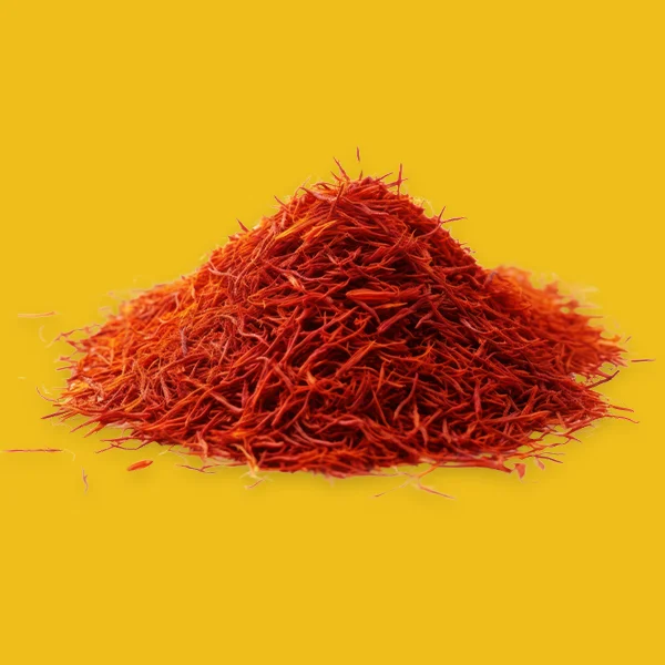 Pile of saffron on yellow background