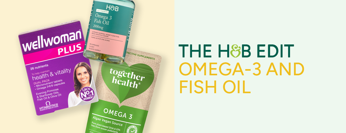 Selection of Omega-3 products on a yellow background