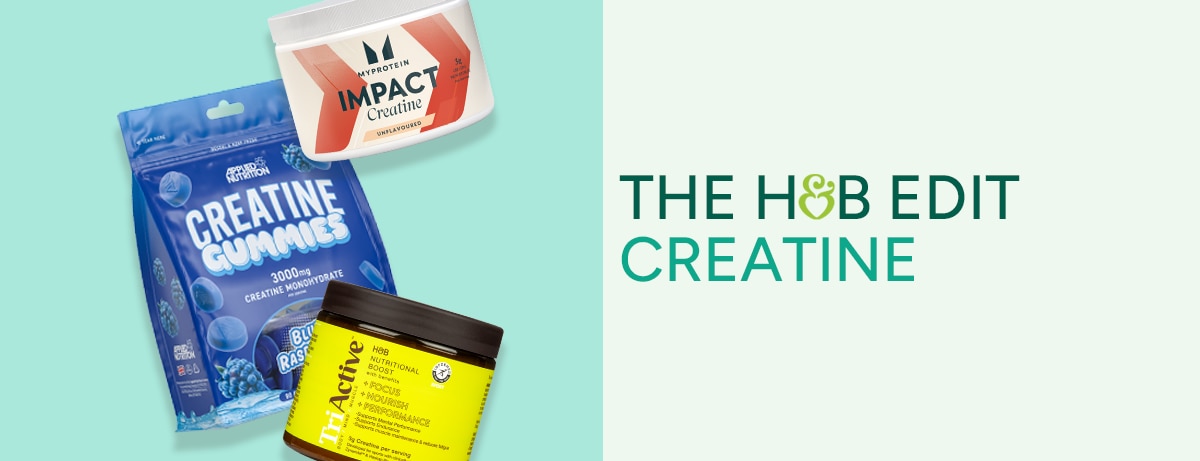Selection of creatine products on a blue background