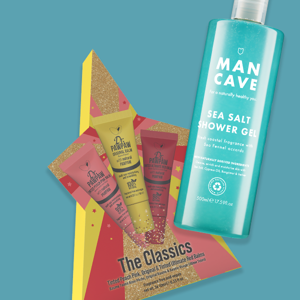 H&B products on a blue background