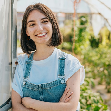 woman people blue green natural happy farm learning worker greenhouse young rural gardener traditional hard horticulture collar works grower