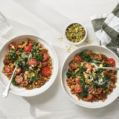 date night pasta with pistachio and kale