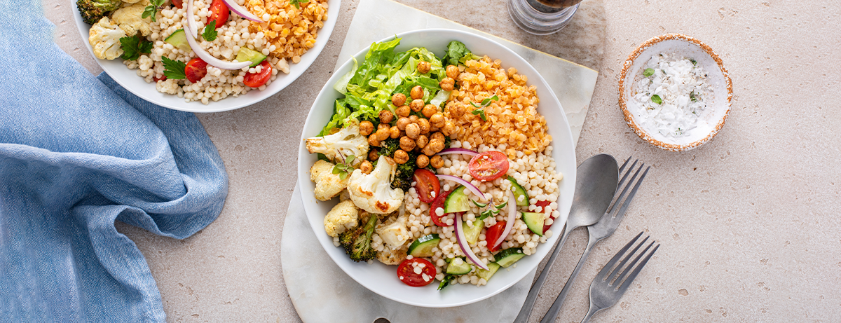Portion of chickpea and lentil salad