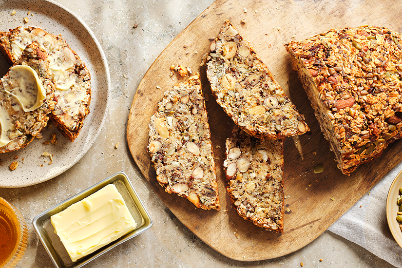 Gluten free bread on a worktop background