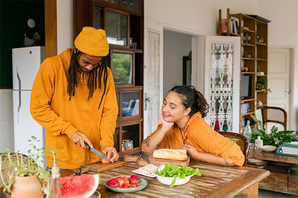 Couple cooking in the kitchen
