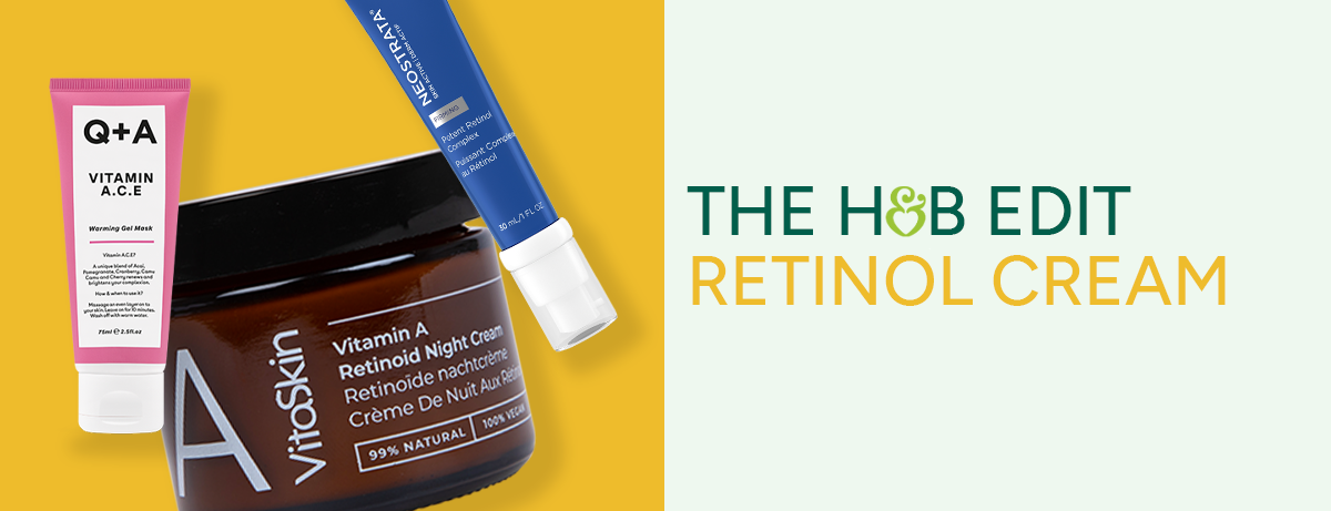 Selection of retinol products on yellow background