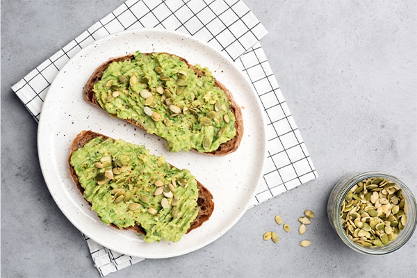Pumpkin seed spread on toast.