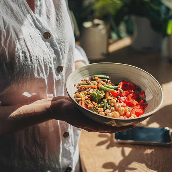 Female holding healthy food