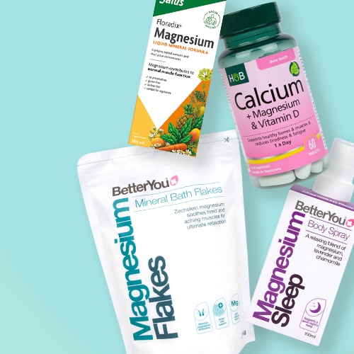 Selection of magnesium products on blue background