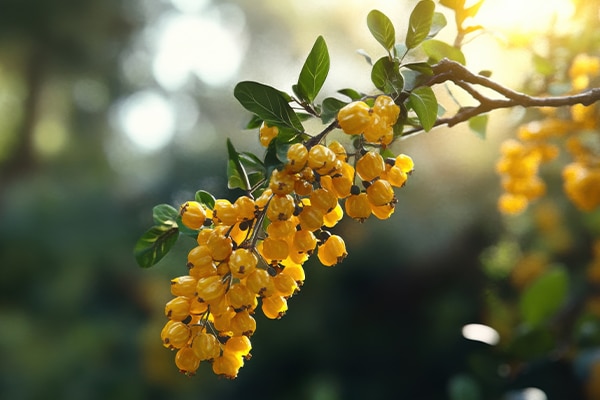 berberine plant close up, yellow flower buds