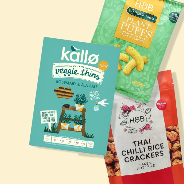 Low calorie snacks on yellow background