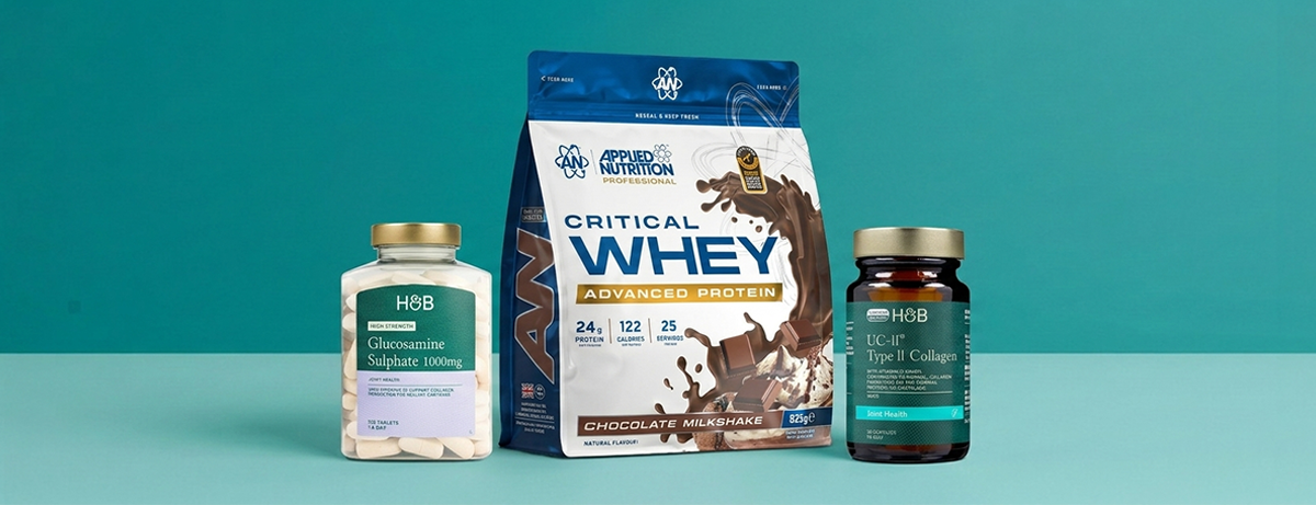 Selection of joints, bones and muscles products on a green background