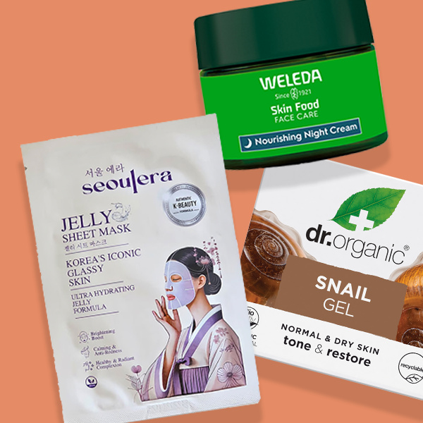 Beauty products on orange background