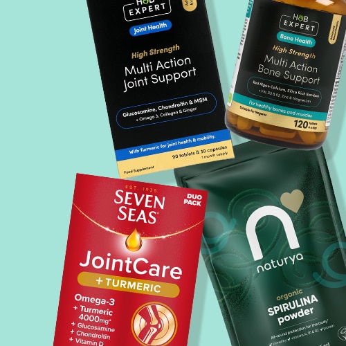 Selection of joint products on blue background