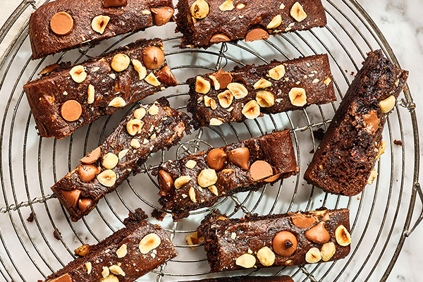 Selection of gluten free brownies on a cooling tray