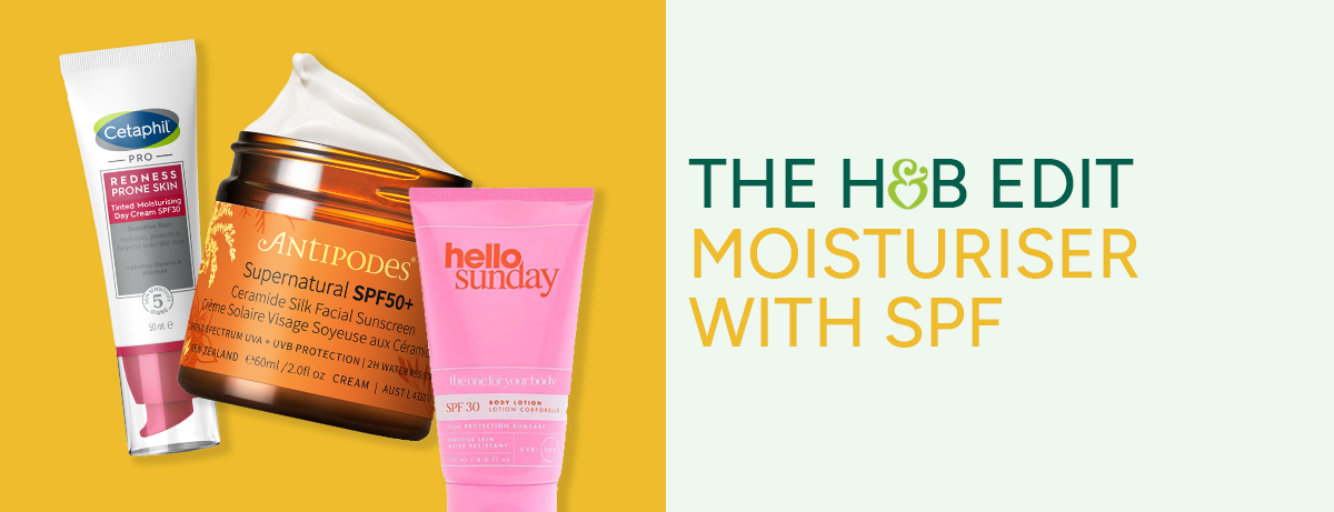 Moisturisers with SPF on a yellow background