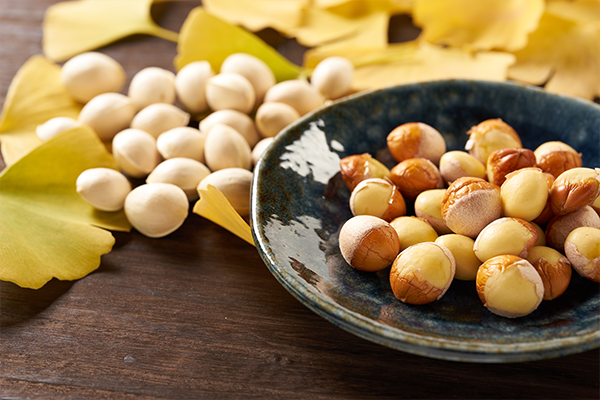 image of Ginkgo nuts on wooden background