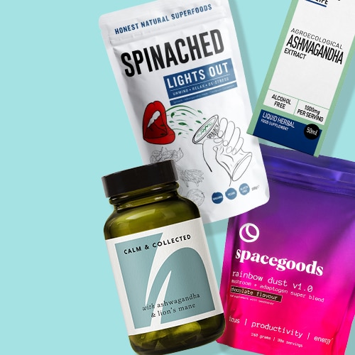 Selection of supplements on a blue background