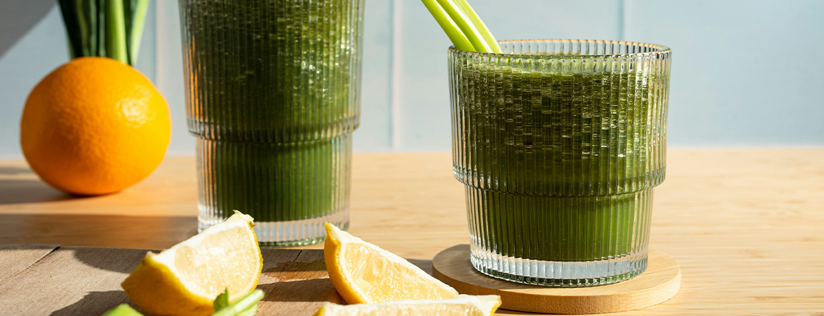 Smoothie drink on kitchen worktop