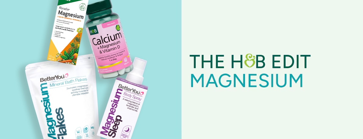 Selection of magnesium products on blue background