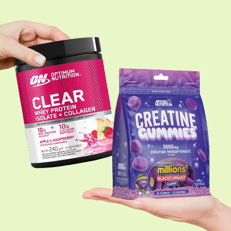 The ultimate gym buddy stacks. Gym products on green background