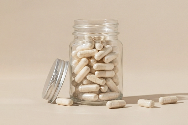 Selection of collagen supplements on beige background