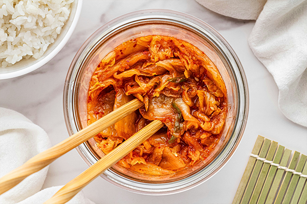 Kimchi in a jar on the table