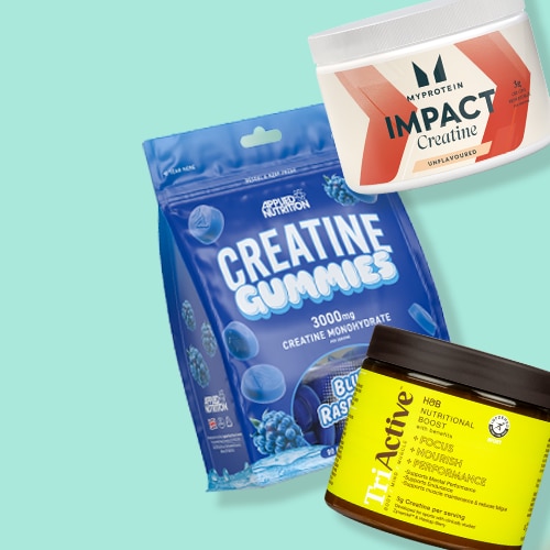 Selection of creatine products on a blue background