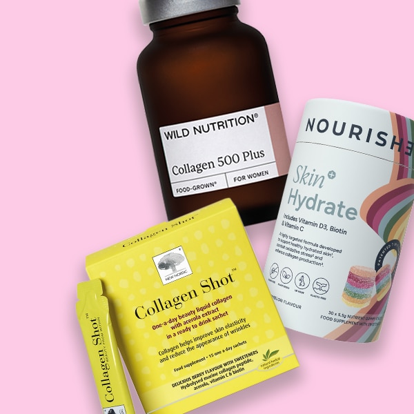 Selection of H&B products on a pink background