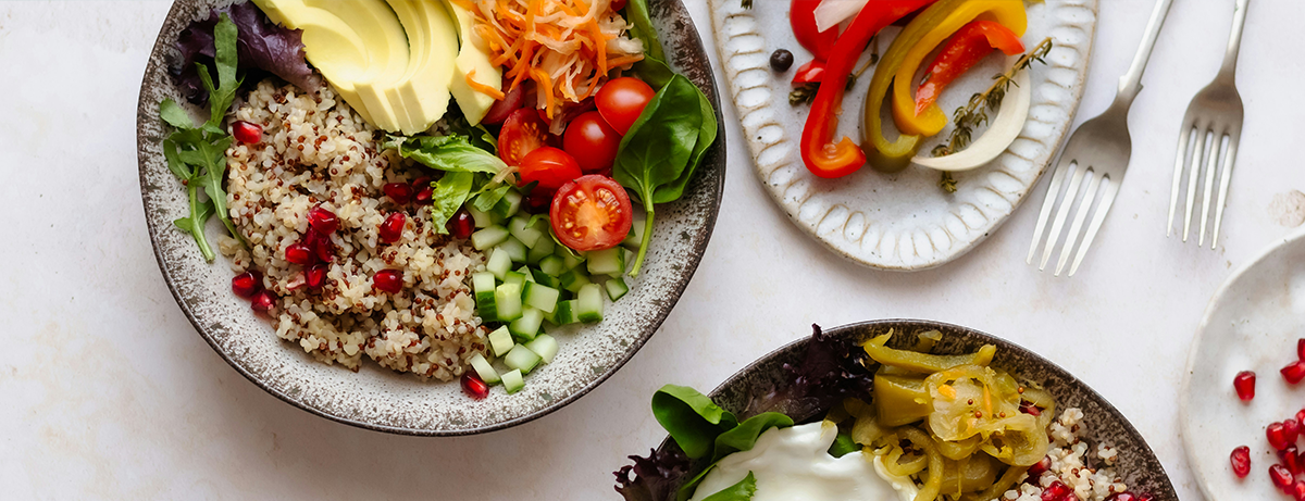Selection of high fibre foods on worktop background