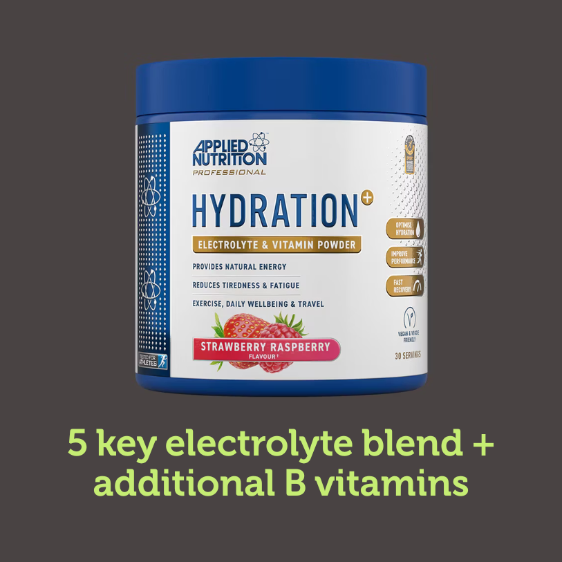 Bottle of hydration powder on a grey background