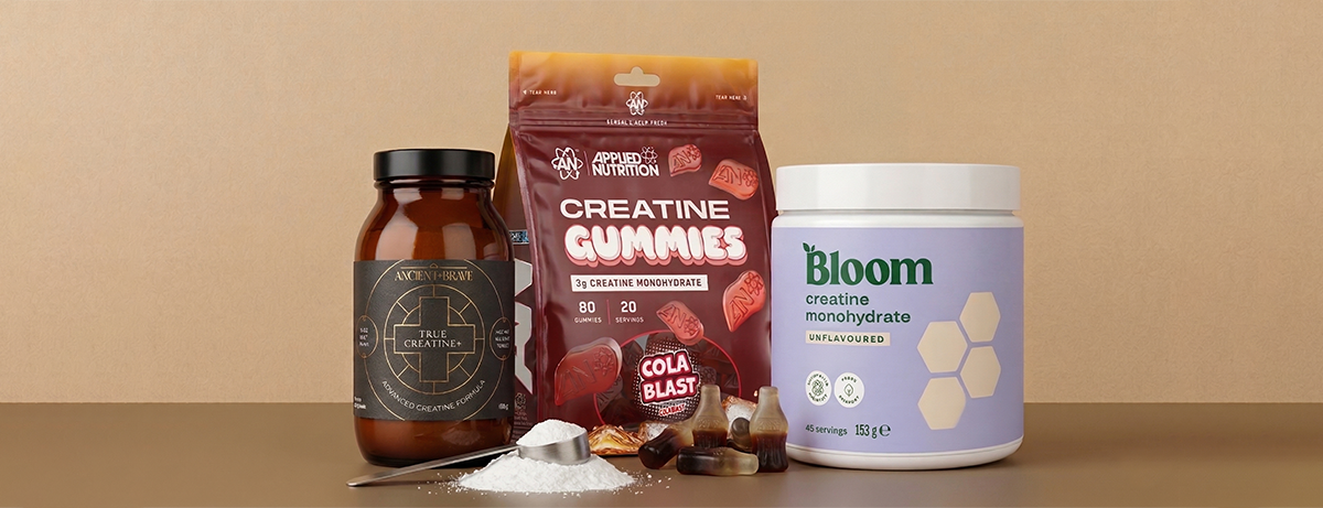 Creatine supplements on a beige background