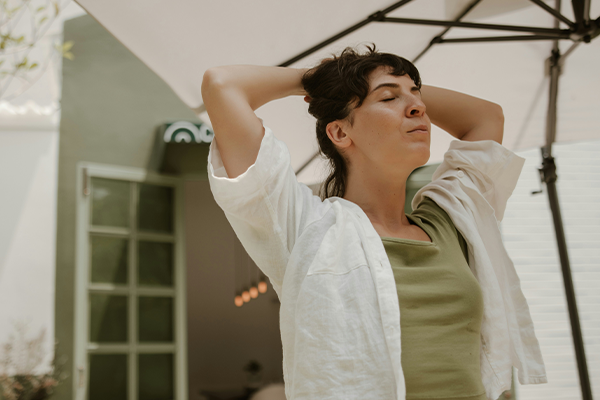 Female breathing in in home setting