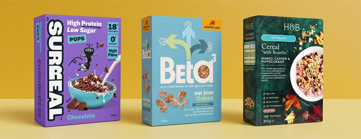 Selection of cereals on yellow background