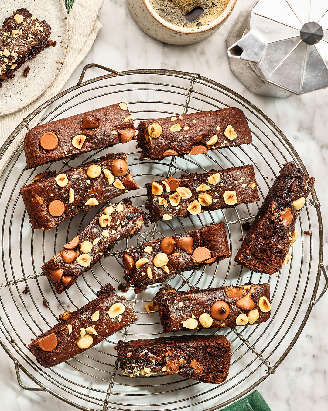 Chocolate brownies on a cooling tray