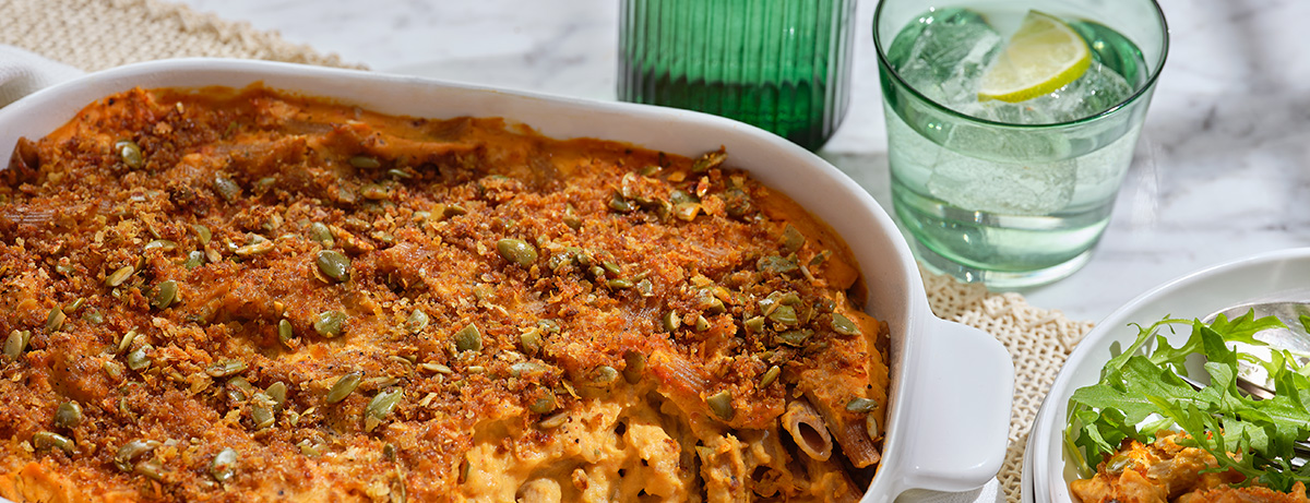 Tray of butternut squash mac and cheese