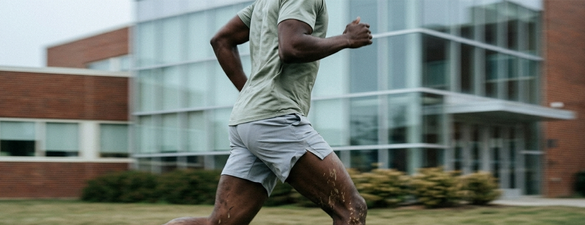 close up of male running in urban setting