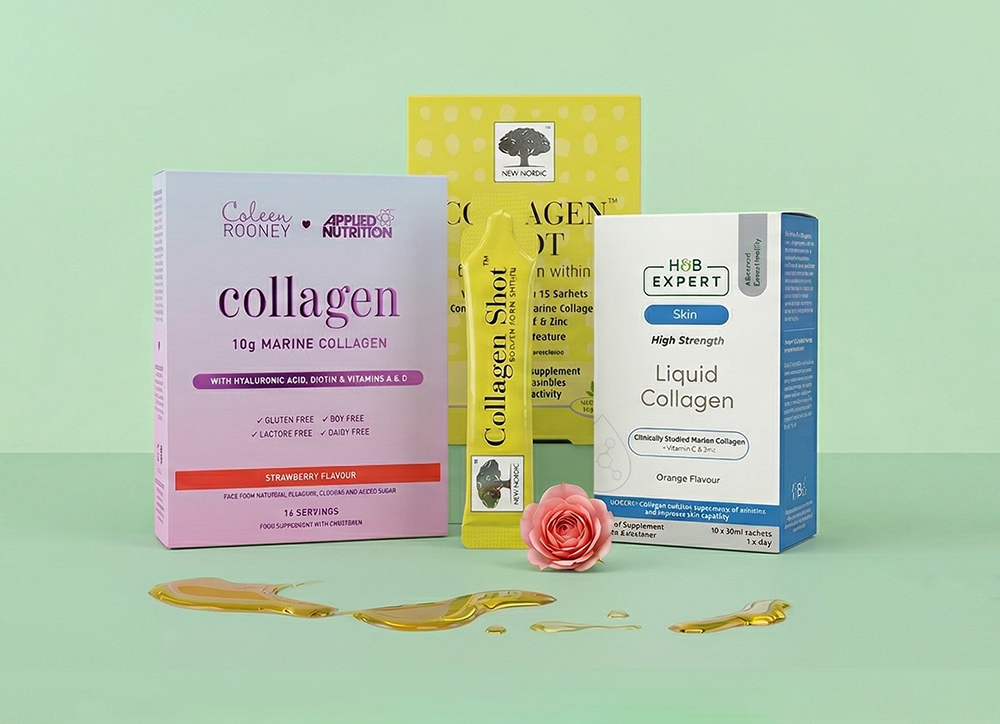 Collagen shots on green background