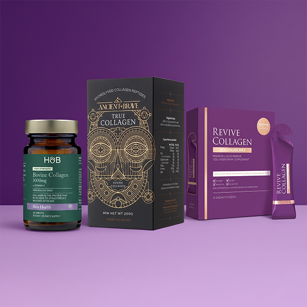 Collagen supplements on purple background