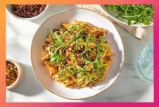 energy colours gradient background to highlight recipe with high energy, lentil pasta