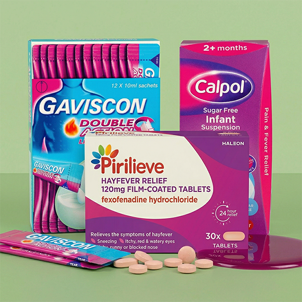 Selection of wellness products on a green background