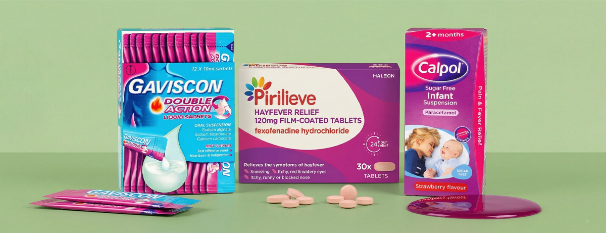 Selection of wellness products on a green background