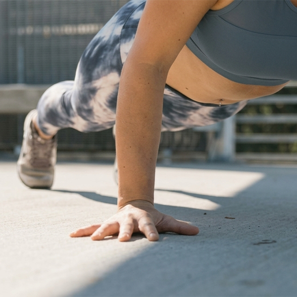Female doing a press up outdoors