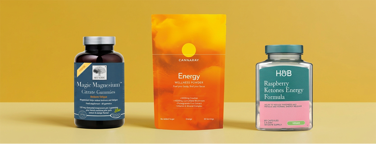3 fatigue products from the article on an orange background