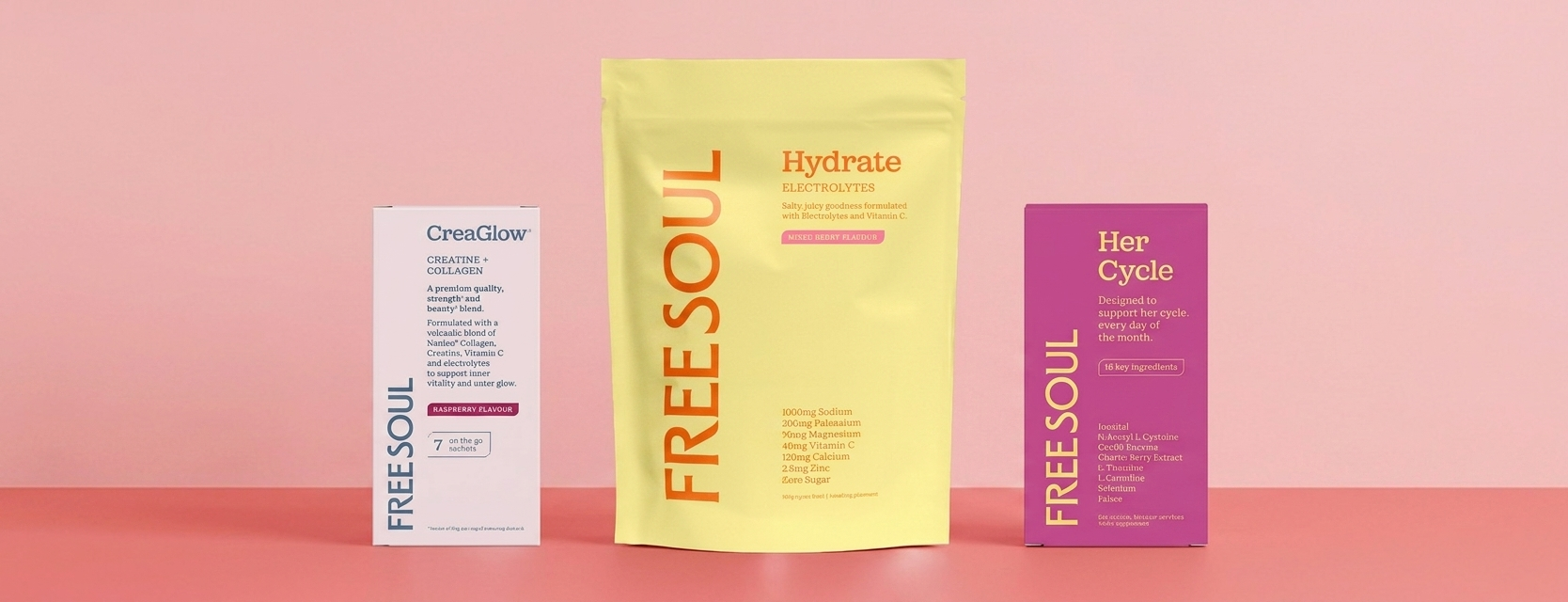 3 beauty products on pink background