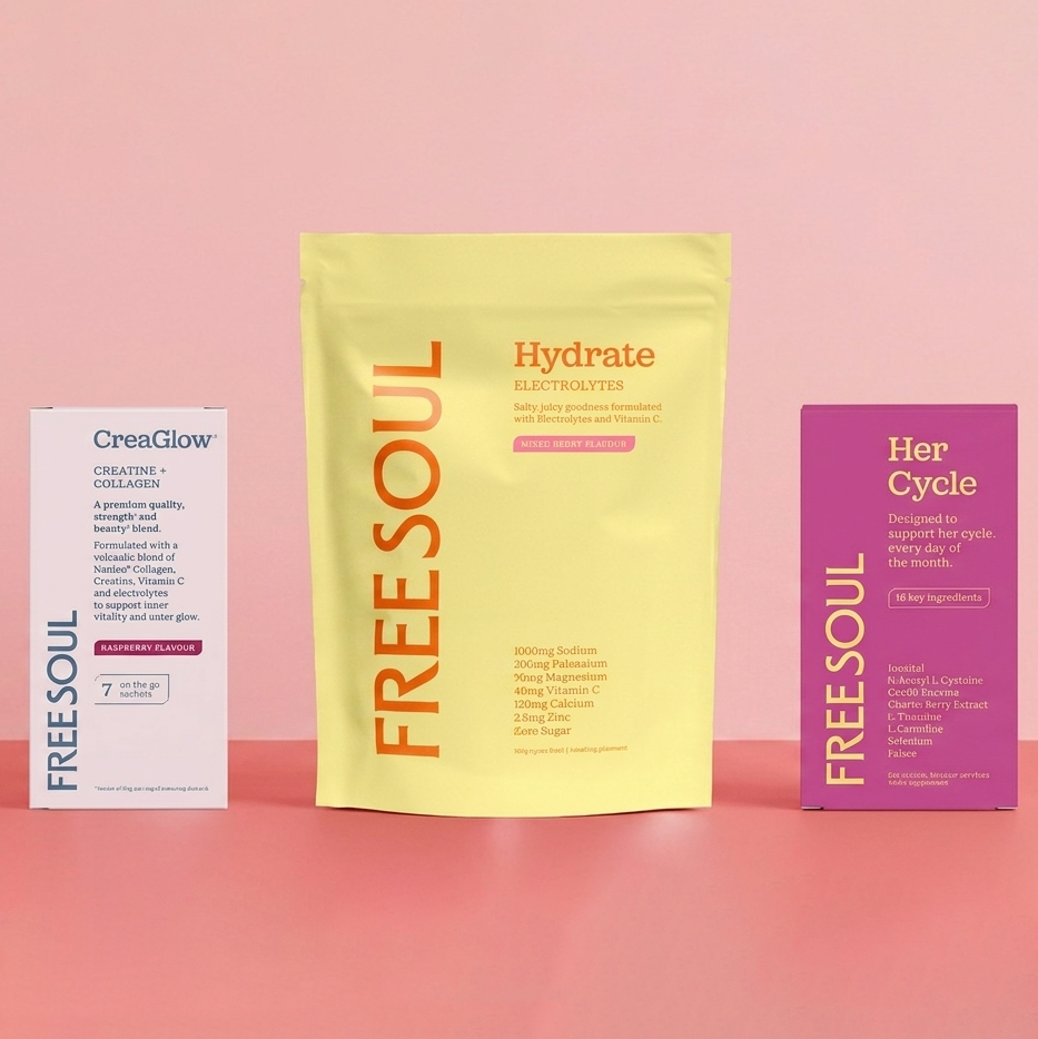 3 beauty products on pink background